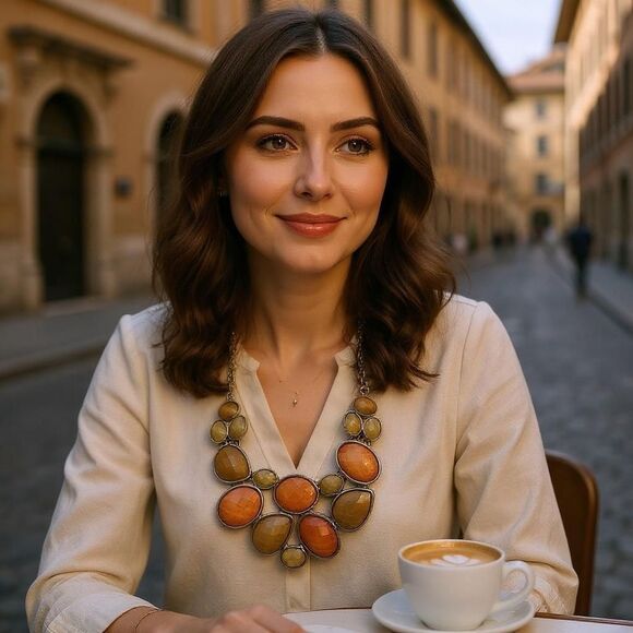 New York & Company Orange & Brown Statement Necklace - Picture 1 of 5